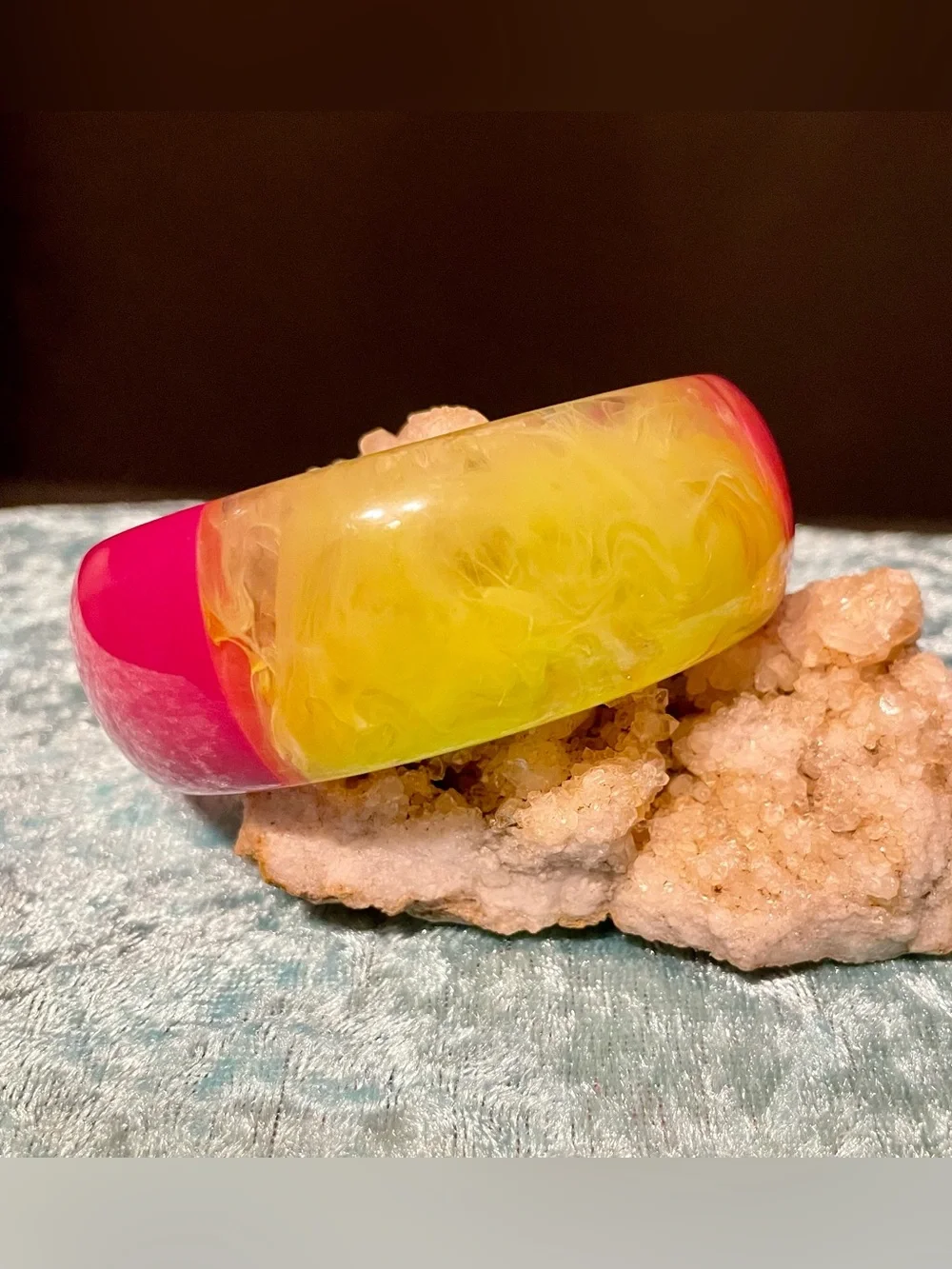 Vintage Bright Pink and Yellow Resin Bangle